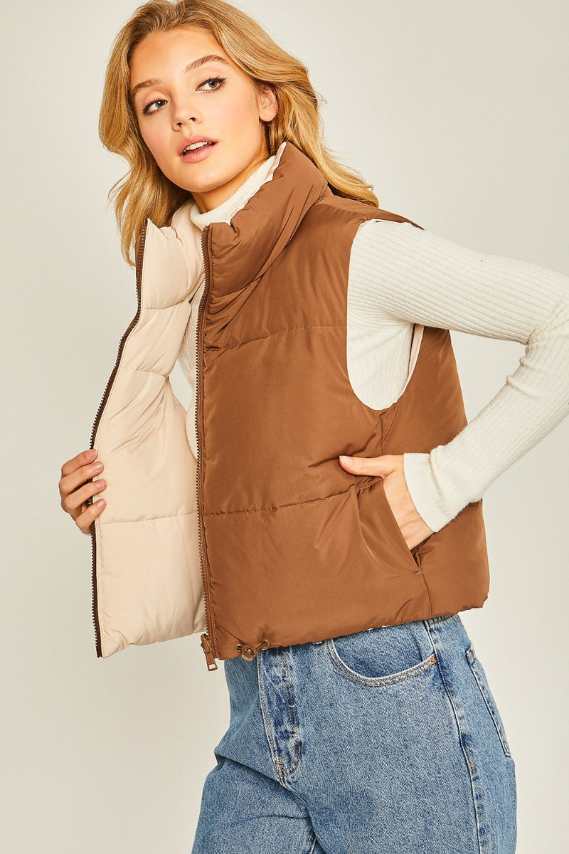 Love Tree Zip Up Cropped Contrast Reversible Vest